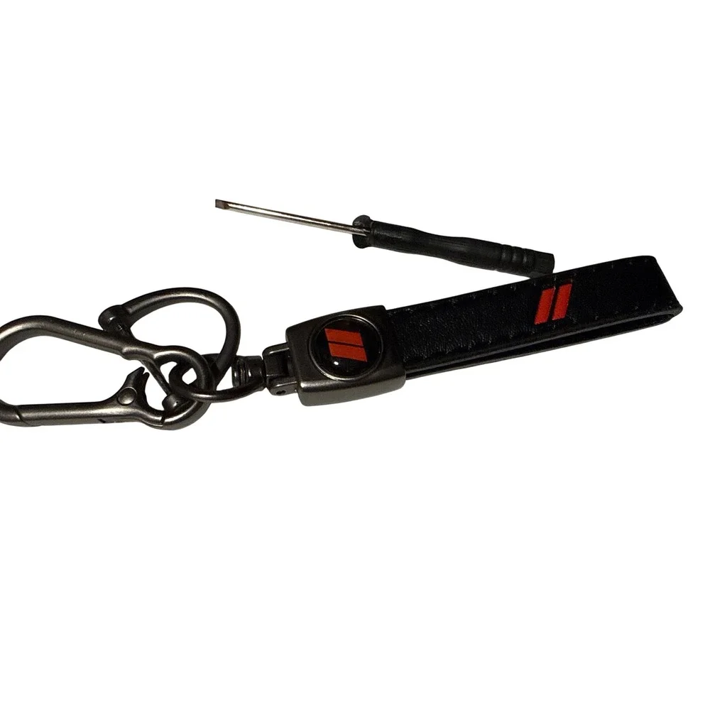 Dodge Logo Keychain Black Leather Red Stripe Gunmetal Swivel Clip with Tool